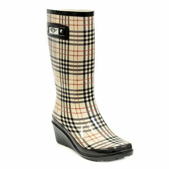 Women Tall Wedge Rain boots, #3100, Checkers Plaid - Picture 2 of 4